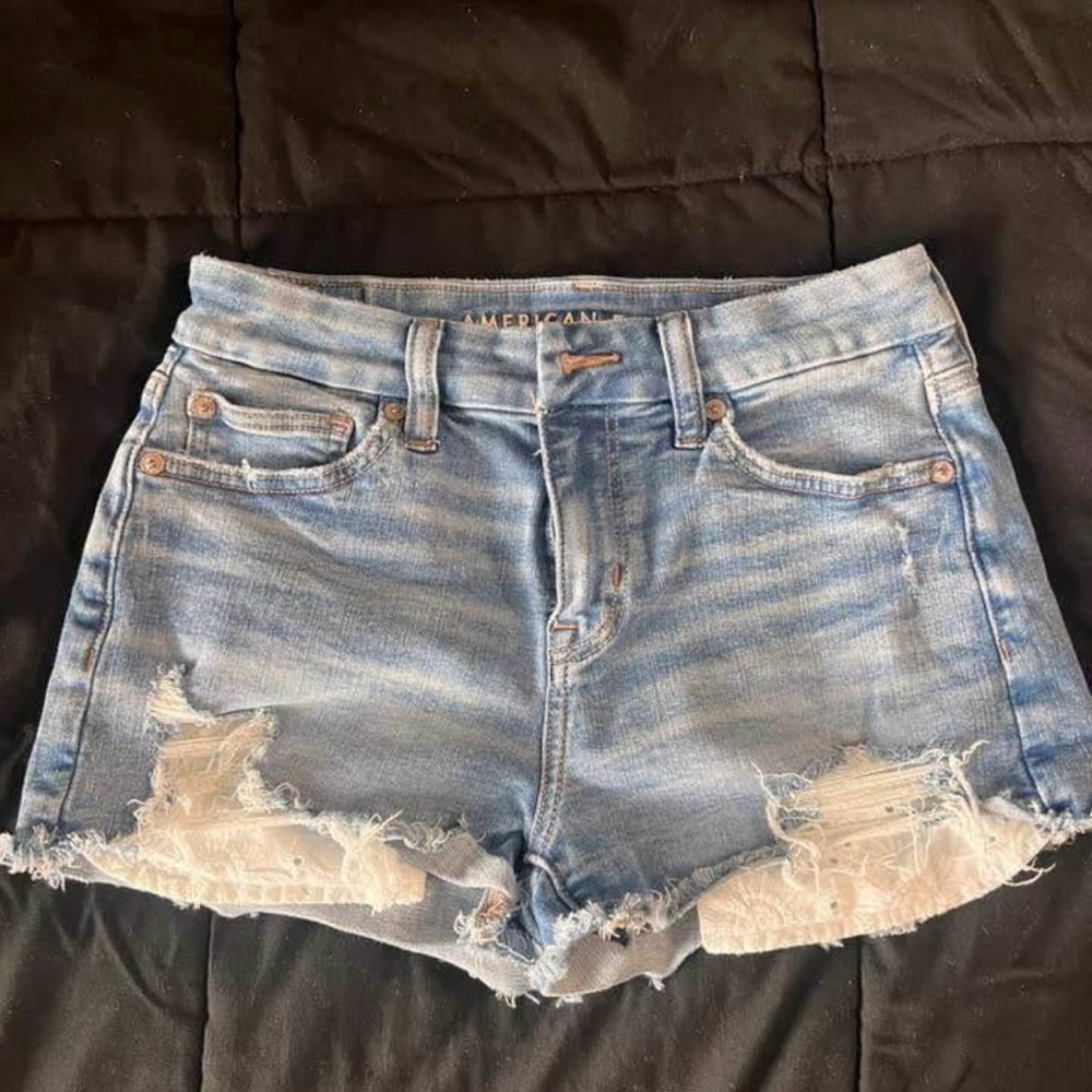 American Eagle Outfitters Women's Ripped Jean Shorts - Light Blue
